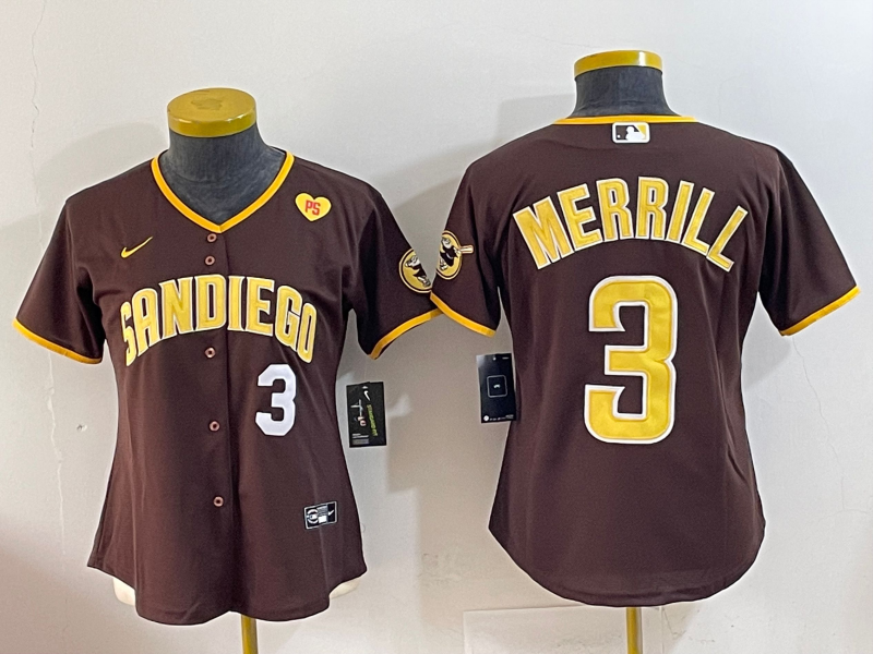 Women San Diego Padres 3 Merrill Brown Game 2025 Nike MLB Jersey style 7